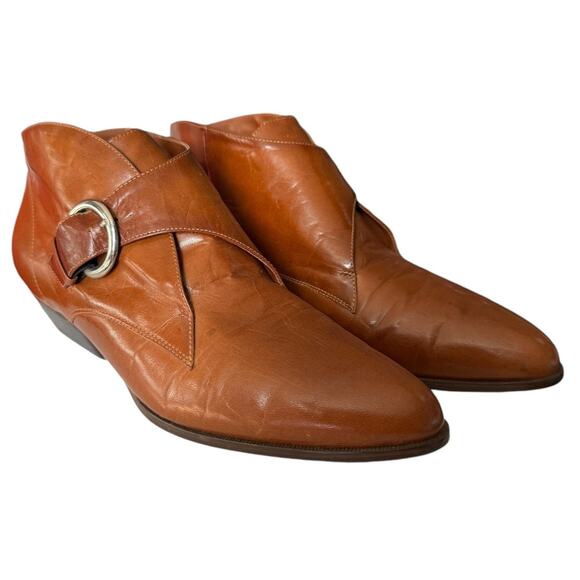 Vintage 9 West Mercedes brown boots with side buckle strap closing size 7.5 - Picture 1 of 16